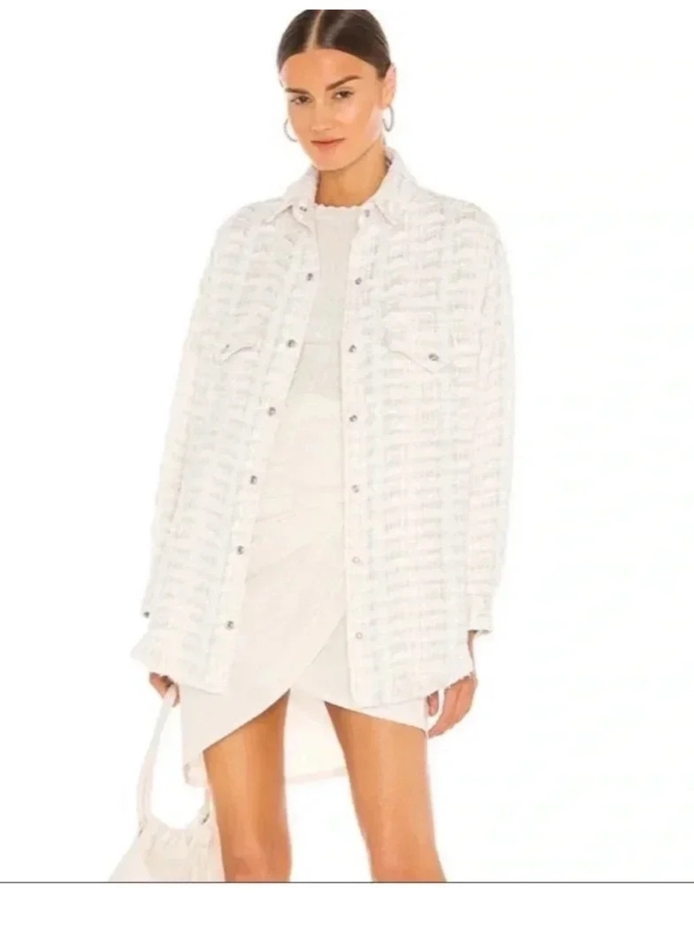 IRO Marsh Fringed White/Silver Tweed Shacket